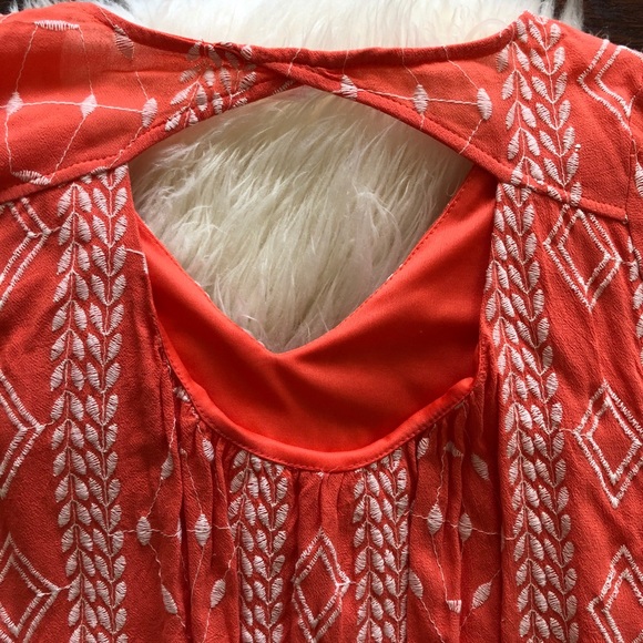 Peach Love California Long Sleeve Coral Boho Embroidered Blouse S - Picture 6 of 7